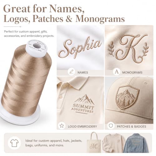 Image of Simthread Embroidery Machine Thread 5000M 40WT Polyester, Soft Beige S010 | 5000M 40WT polyester thread feeds smoothly for home or commercial embroidery projects.