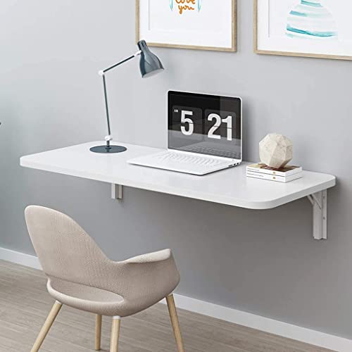 WOOD WELL Folding Wall Mounted Study Desk, Foldable Laptop Office Table Solid Wood Wall Mounted Shelf Drop-Leaf Design Folding Table Kitchen and Dining Laptop (18×24 White)