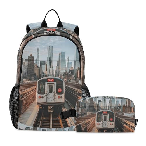 New York City Subway Backpack with Lunch Bag for Kids Boys Girls Travel School Backpack Set