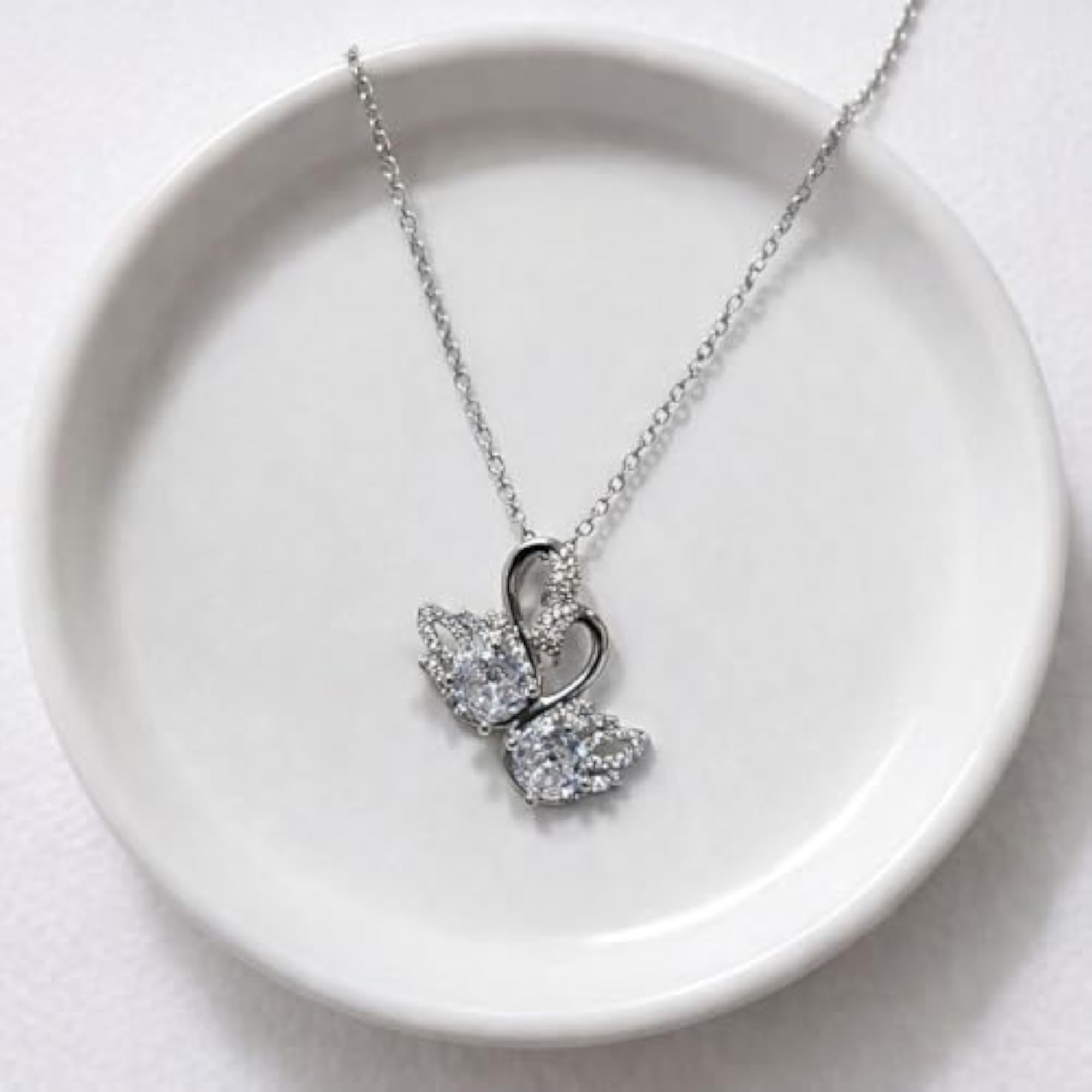 Women's AD Stone Silver Swan Chain Necklace, Adjustable
