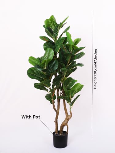 Image of ARICK DECOR 6Ft Artificial Fiddle Leaf Fig Tree with Pot for Faux Tree with Large Realistic Trunks and Big Leaves, Fake Floor Potted Artificial Plants (Multicolor-42) (4Ft-Green-Black-Pot)