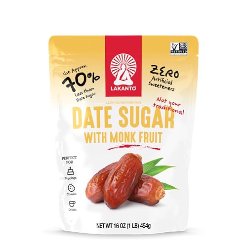 Lakanto Date Sugar with Monk Fruit Sweetener - Reduced Sugar for Coffee, Tea, Desserts, Cooking, Baking, Drinks, Sauces, Oatmeal, Smoothies, Syrup, Protein Shakes, Marinade (1 lb)