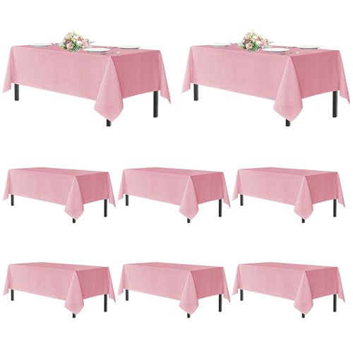 Image of sancua Pink Tablecloths for 6 Foot Rectangle Tables, 8 Pack - Washable Polyester Fabric Table Cloth for Wedding Valentines Party, Birthday, Banquet Reception, 54x108 Inch