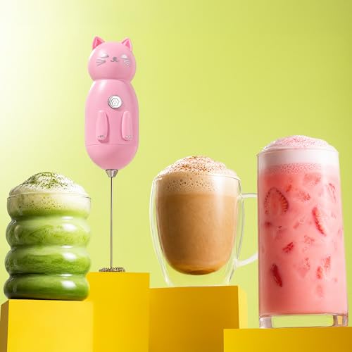 Image of Zulay Kitchen Cat Milk Frother Wand - Cutesy Frother, Meet Your New Frothing Buddy Princess The Cat, Adoption Papers and Stickers Included, Purrr-fect for Lattes, Cappuccino & Matcha - Pink