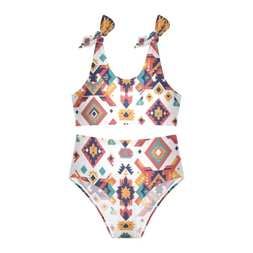 KLL Mexican Fabric Pattern Colorful Girls' 2 Piecing Bikini Set Scoop Neck Bathing Suit Swimwear Adjustable Strap3
