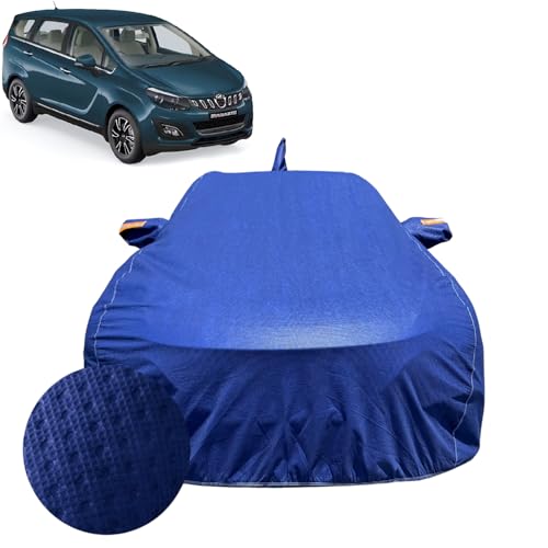 Image of Car Cover for Mahindra Marazzo (2018-2024) | 100% Waterproof Cover with Antenna & Reflective Mirror Pockets | Dustproof, Scratchproof, Heatproof Marazzo Car Cover |Soft Cotton Lining| Blue