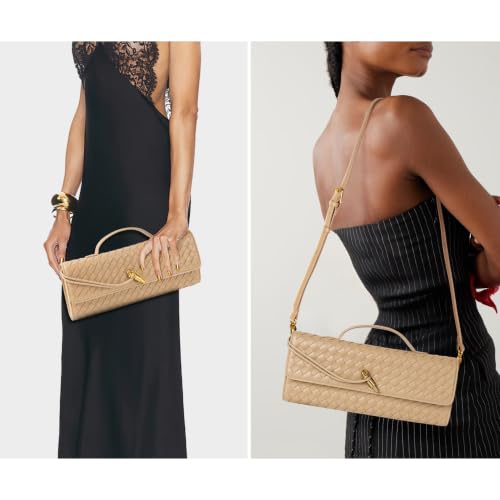 Image of Joryin Woven Purse for Women Evening Clutch Woven Leather Handbags Crossbody Bag Purse Formal Evening Bag, Vegan Leather