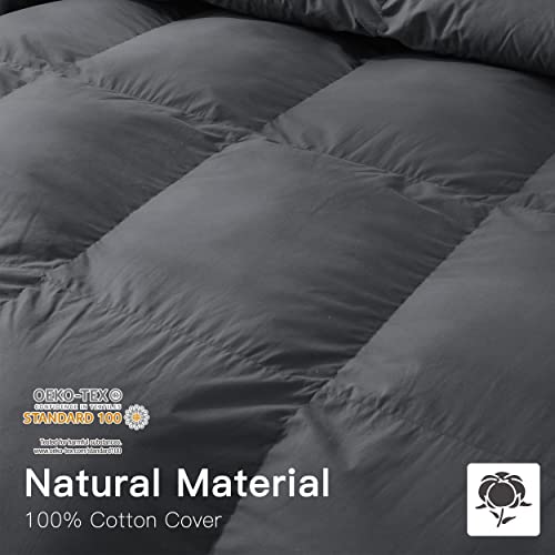 Alanzimo Goose Feathers Down Comforter King Size All Season - Luxury 100% Natural Cotton 1200 Thread Count 750 Fill Power Grey Duvet Inserts With Corner Tabs #TOP5