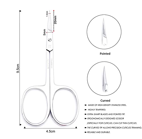 Cuticle Scissors Extra Fine Curved Stainless Steel Eyebrow Scissors, Professional Grooming Scissors For Beard, Nose Hair, Eyelash, Mustache, Dry Skin - Manicure Scissors #TOP2