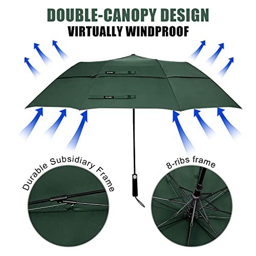 Image of G4Free 62 inch Portable Golf Umbrella Automatic Open Large Oversize Vented Double Canopy Windproof Waterproof Sport Umbrellas | Windproof Heavy Duty Umbrella, Automatic Open, Sport Umbrella, Durable, Waterproof Stick Umbrella, for Rain, for 2 People