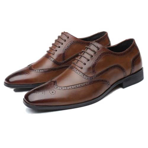 LMUIPMAA Zapatos Formales de Cuero para Hombre, Zapatos de Vestir Oxford Derby Brogue para Hombre,Marrón,47 EU