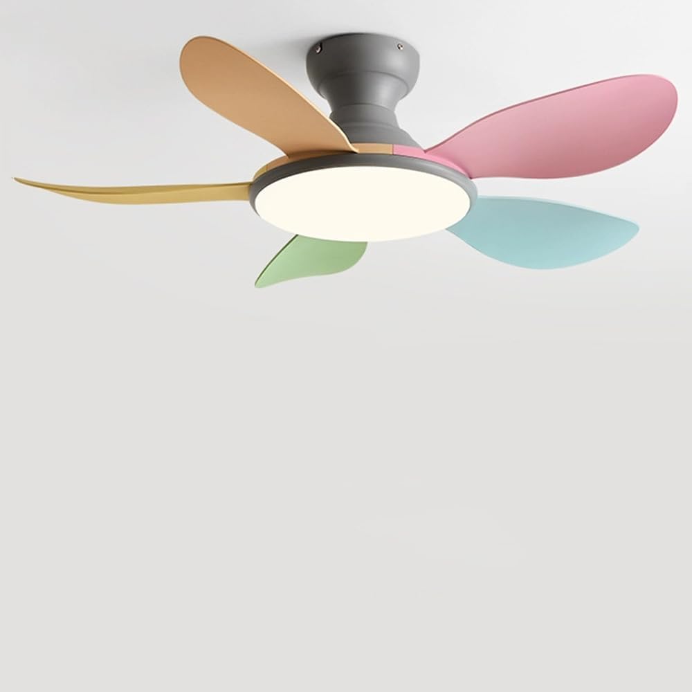 Ceiling Fans with Lights Flush Mount Ceiling Fan with 5 Colorful Blades Modern Ceiling Fan Light with Remote 6 Speeds Low Profile Ceiling Fan for Kids Room Bedroom Living Room Fans Lamps
