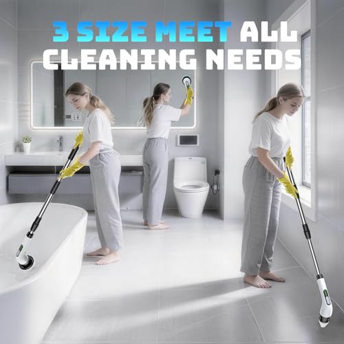 Image of Electric Spin Scrubber, 2-Speed Cleaning Brush, Extendable Handle (White) | Includes 7 reusable brush heads and an IPX7-rated design for cleaning bathrooms, showers, kitchens, tile, floors, and grout