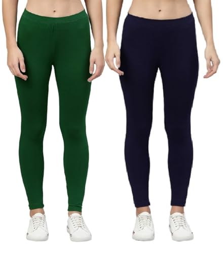 Image of ZAYANQA Combo of 2 Slim Fit Women /Girls Solid Stretchable Cotton Ankle Length Leggings with Ultrasoft Wide Elastic Waistband |Comfortable |Fashionwear|