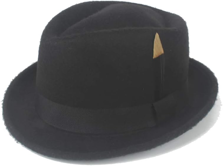 Hipster 2019 Fedora Hat Fashion Felt Wool Black Feather Ladies Hat Men's Panama Jazz Hat Gangster Hat (Color : Black, Size : 56-58cm)