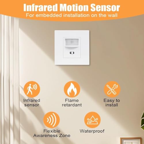 Bewegungsmelder Lichtschalter, 2-in-1 Wandeinbau Ein/Aus Schalter und Infrarot PIR Schalter für die Flurküche in der Treppe