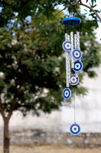 Image of Evil Eye Wind Chime 27 Inch | Nazar Battu Hanging for Home Protection & Good Luck | Decorative Wind Chimes for Balcony, Living Room & Bedroom | Ideal Housewarming & Birthday Gift