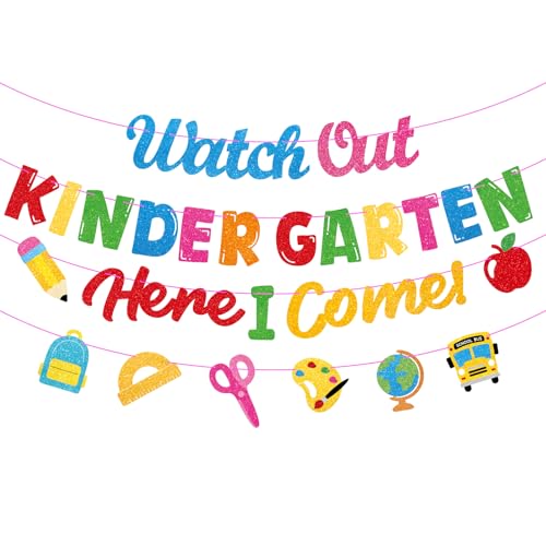 Watch Out Kindergarten Here I Come Banner Decor First Day of Kindergarten Decorations Back to School Classroom Decor Kindergartens Welcome Banner Garland for Kids Classroom Party Supplies
