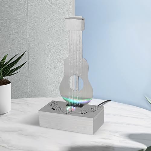 Weejian Indoor Tabletop Raindrop Fountain with 3-Color Lights 304 Stainless Steel Guitar-Shaped Desktop Meditation Fountains for Home Office Décor Relaxing Water Feature Air-Purifying Gift