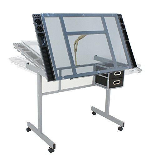 Adjustable Drafting Table Drawing Desk Craft Station Art Craft Glass Top W/ 2