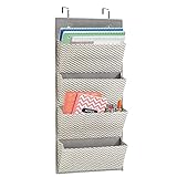 mDesign Over The Door Fabric Office Supplies Storage Organizer for Notebooks, Planners, File Folders - 4 Pockets, Taupe/Natural