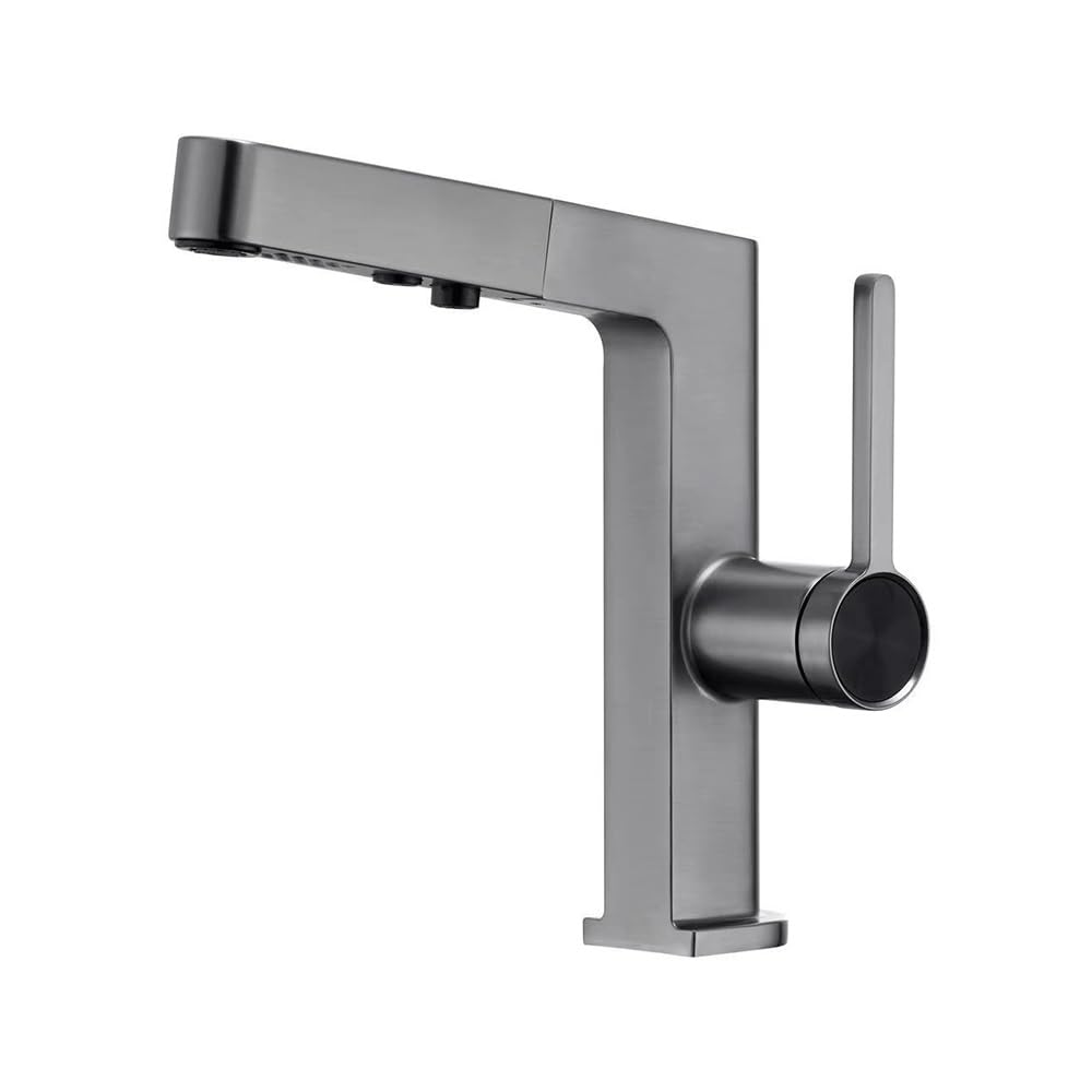Grifo de lavabo de bronce con boquilla desplegable y agua ajustable