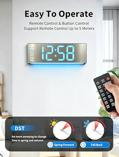 MASHI 11.5" Digital Wall Clock with Alarm,Timer,Remote Control,Auto-Dimming - Image 5