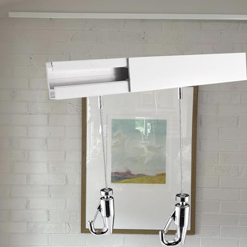 アートハンギングシステム 再利用可能な壁掛け用ピクチャーレール(フック付き) 大型フレーム用アルミ製ギャラリーレールシステム 絵画・スケッチ・ハンドメイドアート作品用(2.5m/6.6ft Track,2.5m/8.2ft Wire)