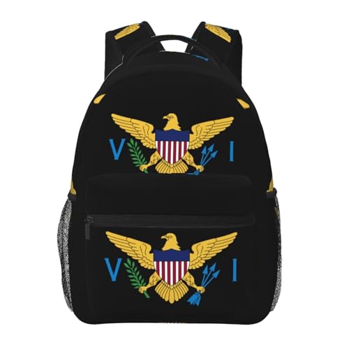 Us Virgin Islands Flag Casual Backpack Travel Pack Bag Laptop Backpacks With Side Pockets Front Zipper Pockets Bookpack Daypack Picnic Rucksack Computer Bag