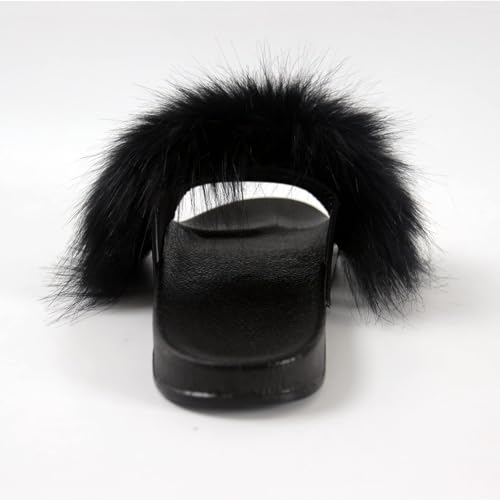 Image of MH Bailment Womens Furry Fluffy Slippers Faux Fur House Slippers Open Toe Fuzzy Slides Soft Flat Slip On Sandals for Indoor Outdoor