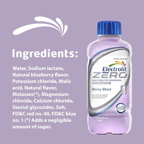 Electrolit Electrolyte Hydration & Recovery Drink, 21oz, ZERO Berry Blast, 12 Pack