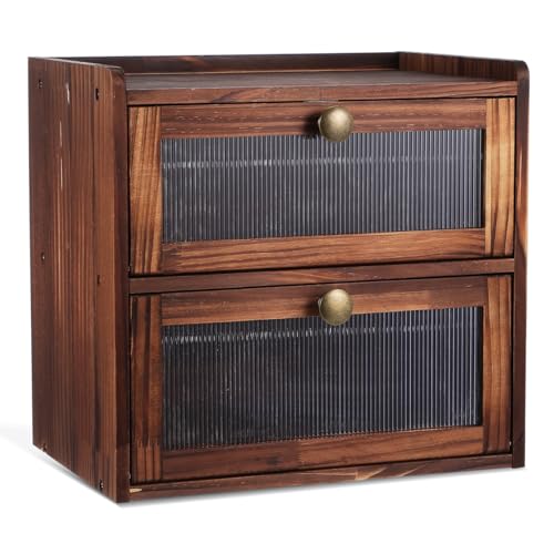 Récipient de rangement en bois Cabilock grande capacité double couche pour pain