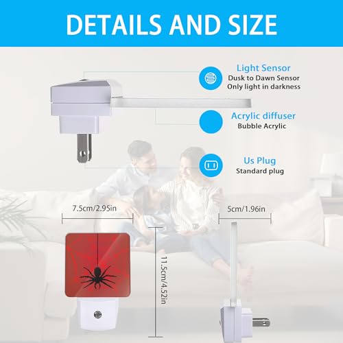 Image of Night Lights Plug into Wall Spider Red Web Night Lights Dusk to Dawn Sensor Led Lamp for Women Men,Led Lights for Stairway /Hallway /Bedroom,0.5W