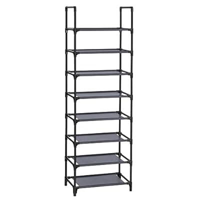 SONGMICS Zapatero  Organizador Zapatos  8 Baldas  Zapatero Abierto Estrecho  28 x 46 x 145 cm  Marco de Metal  Estantes de Tela no Tejida  para Pasillo  Dormitorio  Gris LSR024G02