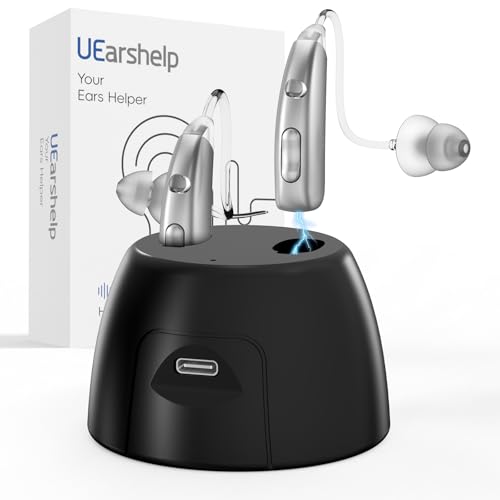 OTC Rechargeable Hearing Aids for Seniors with Noise Cancelling, BTE Hearing Amplifiers for Adults with Severe Hearing Loss, Comfortable Fit and Charging Dock