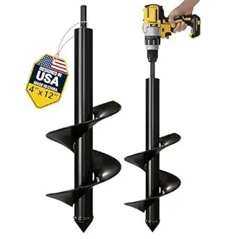 K-Brands Auger Drill Bit for Planting – 4 x 12 Inch - Garden Spiral Hole Drill Planter for Bulb Planting, Bedding Plants, Umbrella Holes - 3/8 Inch Hex Drive Drill