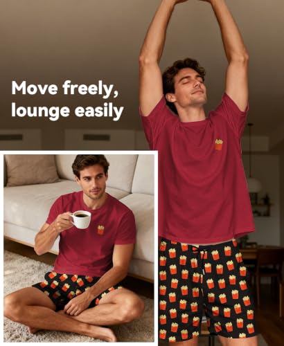 Image of Yoimira Mens Soft Pajama Set Short /Long Sleeve 2 Piece PJs with Pockets | Men's short /long sleeve pajama set, soft 2 piece PJs with pockets for sleepwear, loungewear, relaxing at home and nightwear