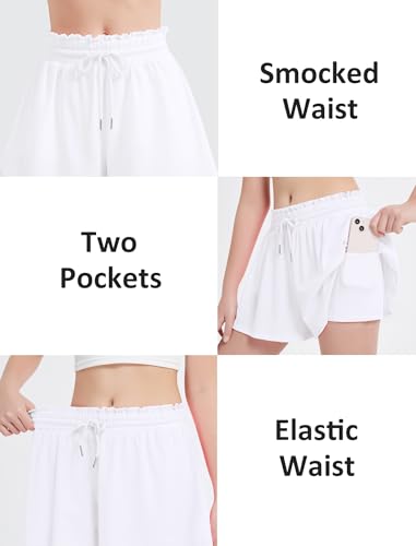 EXARUS Girls Butterfly Shorts Flowy Cheer 2 in 1 Athletic Flutter Tennis High Waisted with Pockets Dance Preppy 6-14Y4