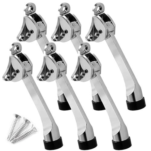 6 Pack Heavy Duty Kickdown Door Stop, Commercial Grade Aluminum Alloy Door Stoppers with Non-Slip Rubber Tip, All Floor Types