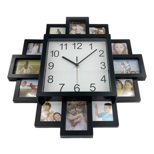 DIY Rahmenuhr, DIY Wanduhr Modernes Design DIY Fotorahmen Uhr Kunststoff Kunst Bilder Uhr Einzigartige Klok Home Decor - Machen Sie Ihre eigene Multi-Fotouhr (Schwarz) – Bild 4