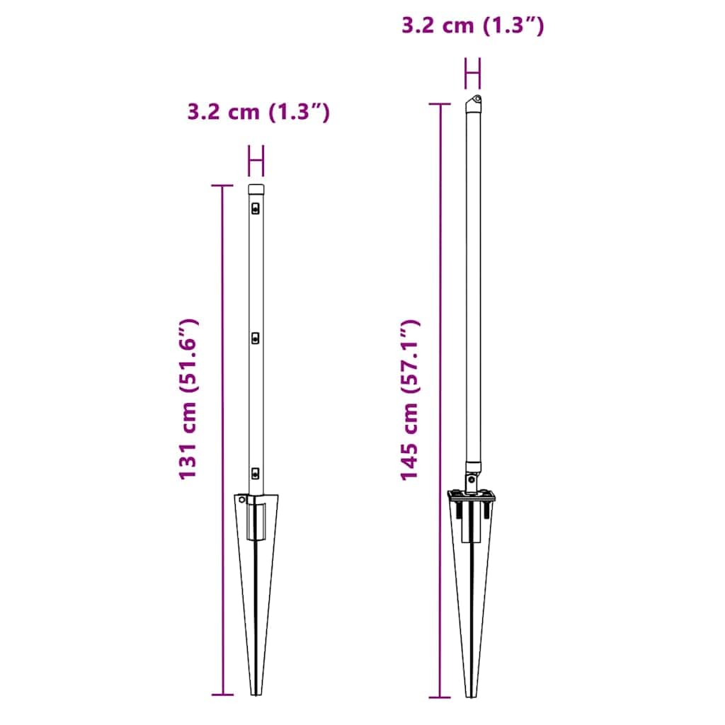 Postes de valla con manguito de impacto (26 unidades, acero pulverizado, 3,2 x 100 cm, para jardín, terraza, patio, sauce, construcción de vallas, para fijación estable y fijación segura