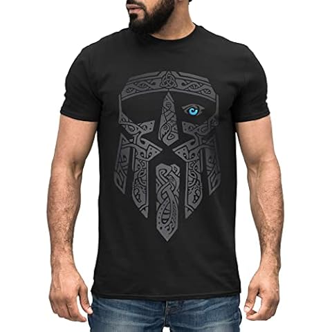 Neverless® Men's T-Shirt Berserker Bear Viking Warrior Odin Thor Valhalla Runes Valknut Nordic Mythology, Odin Head Black/Grey, XL Cover