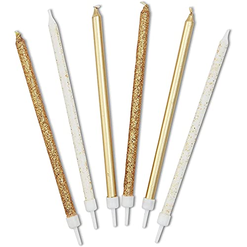 Metallic Glitter Long Thin Birthday Cake Candles In Holders (5 In., 48 Pack) #TOP1