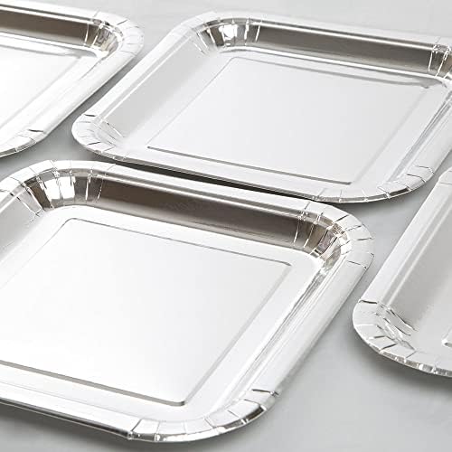 Unique Party 32325 - 23cm Foil Silver Square Paper Party Plates, Pack of 8