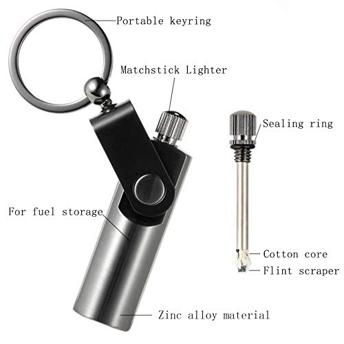 Somgem Permanent Match Keychain 2 Pack, Kerosene Refillable, Waterproof Flint Fire Starter For Outdoor Camping Emergency Survival Gear #TOP2