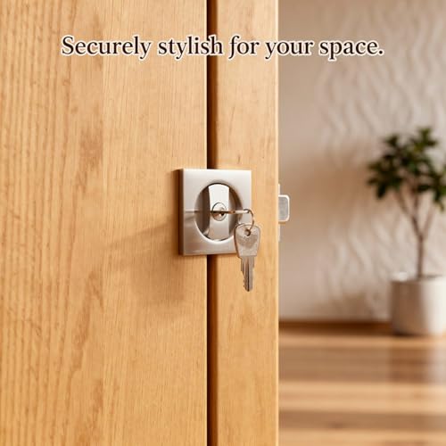 Cerradura de bolsillo con llave para puerta corredera, manija push-pull de aleación de zinc níquel satinado cepillado, pestillos de herraje invisible para puertas corredizas, cocina y balcón miniatura 4