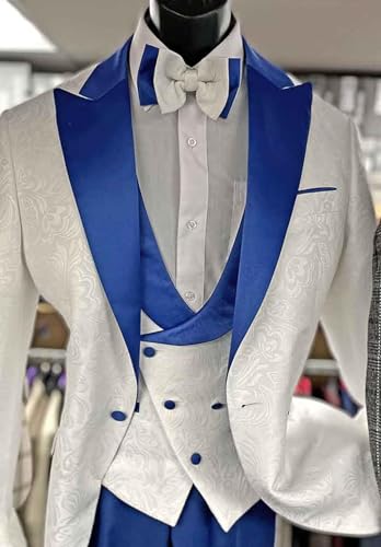 Men's Slim Fit Jacquard Suit 3 Pieces Wedding PromTuxedo Suit Formal One Button Blazer Pants and Vest Suit for Men2
