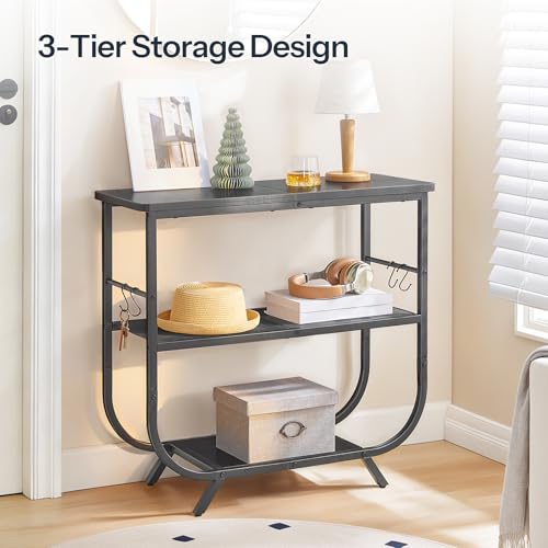 HOOBRO 3 Tier Small Console Table, 31.5" Entryway Table with Storage Shelf, Narrow Sofa Table, Behind Couch Table, Hallway Table with S-Hooks, for Living Room, Black BB63XG01 by HOOBRO - Image 3