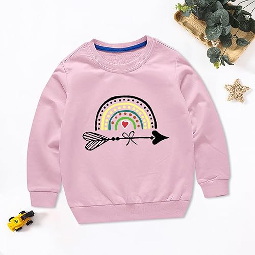 Toddler Boy Girl Sweater Fall/Winter Rainbow Print Long Sleeve Round Neck Sweater Party Birthday (Pink, 4-5 Years)2