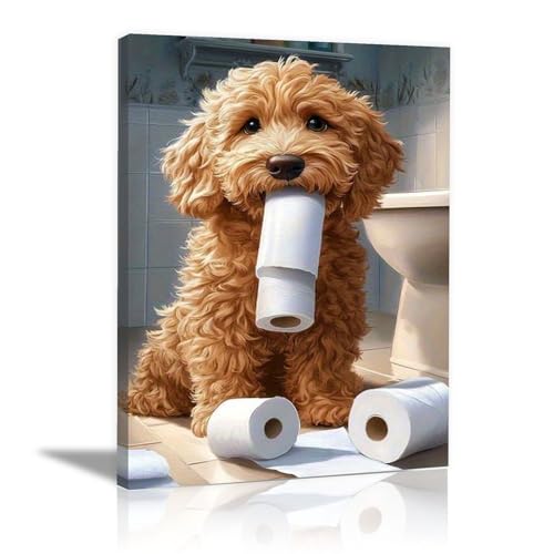 Cuadro de perro en el baño minimalista para dar vida y color a las paredes de tu hogar